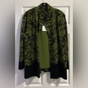 NWT MING WANG XL GREEN TANK AND GREEN BLACK CARDIGAN W/ SHOULDER PADS